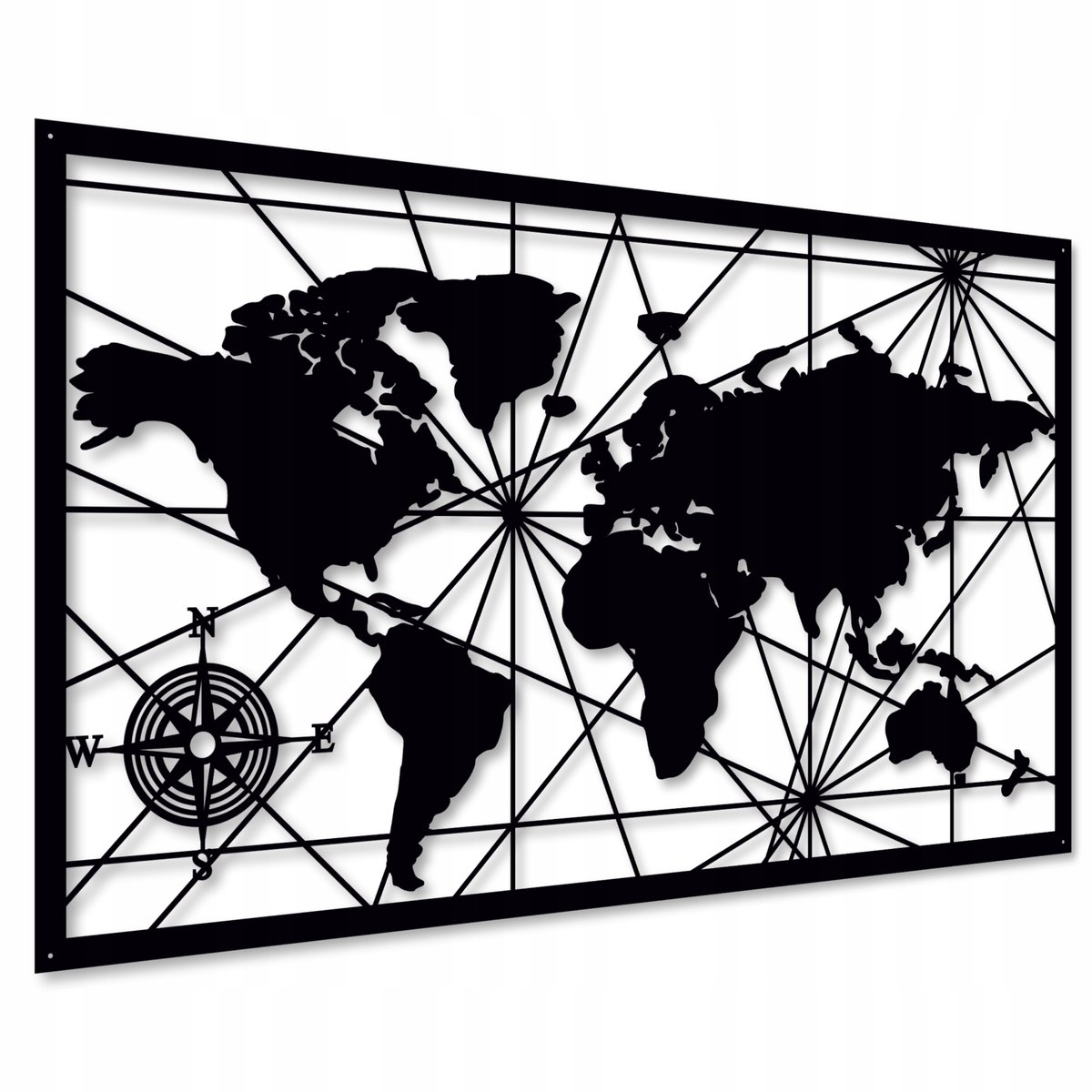 DREWNIANA MAPA ŚWIATA DEKORACJA ŚCIENNA AŻUROWA XL OBRAZY DO SALONU TRYPTYK