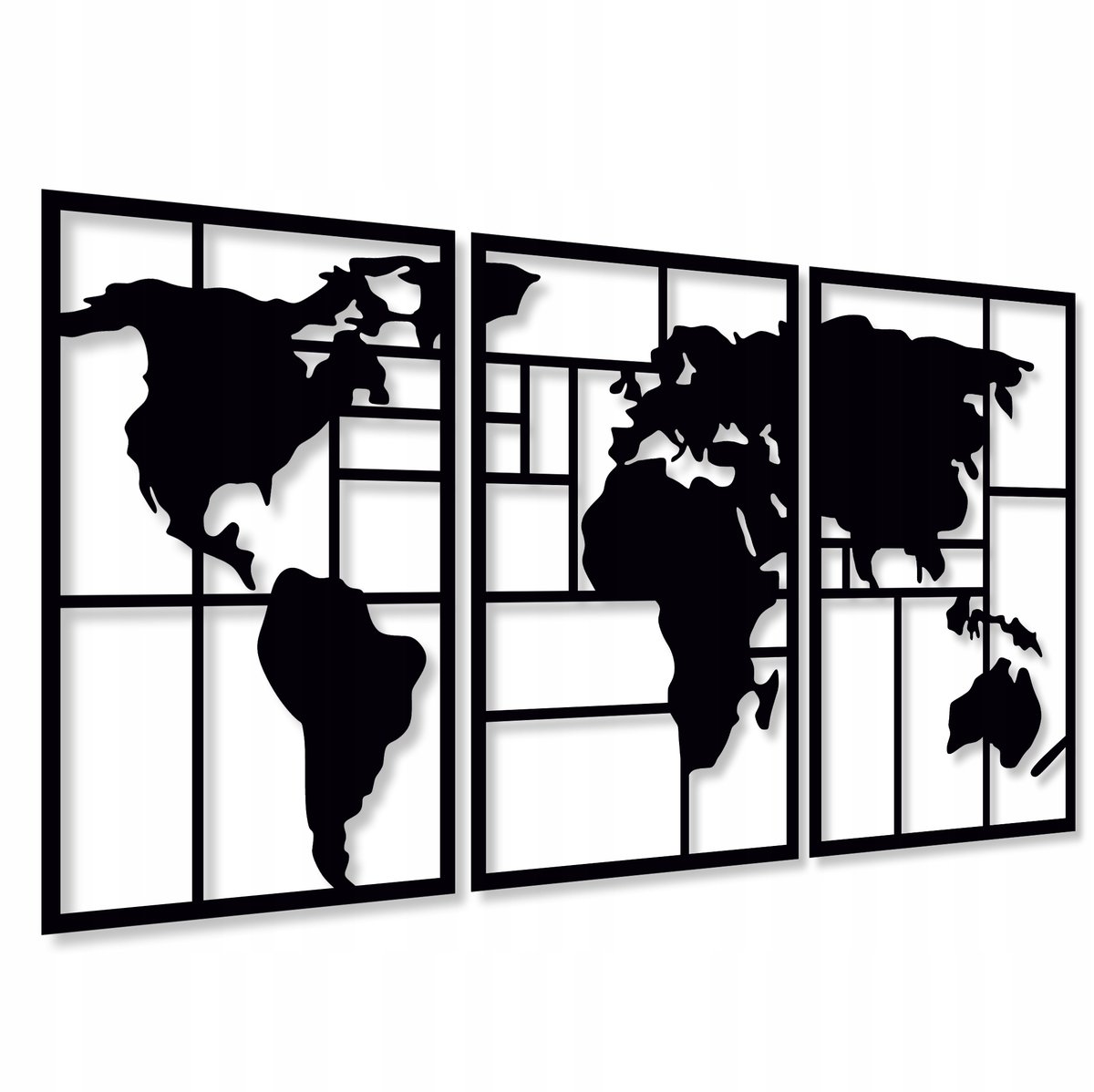 DREWNIANA MAPA ŚWIATA DEKORACJA ŚCIENNA 120 CM 3D OBRAZY DO SALONU TRYPTYKI