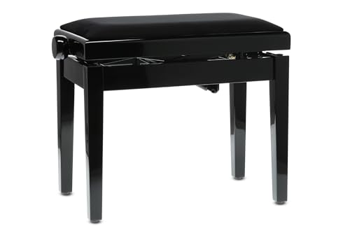 GEWA Ława do pianina Deluxe Autolift z wygodną regulacją wysokości, lite drewno, czarny wysoki połysk