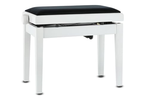 GEWA Ława do pianina Deluxe Autolift z wygodną regulacją wysokości, lite drewno, biały mat