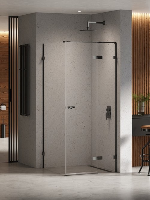 New Trendy Czarna kabina prysznicowa 80x80 prawa EXK-6176 Eventa Black Chrome