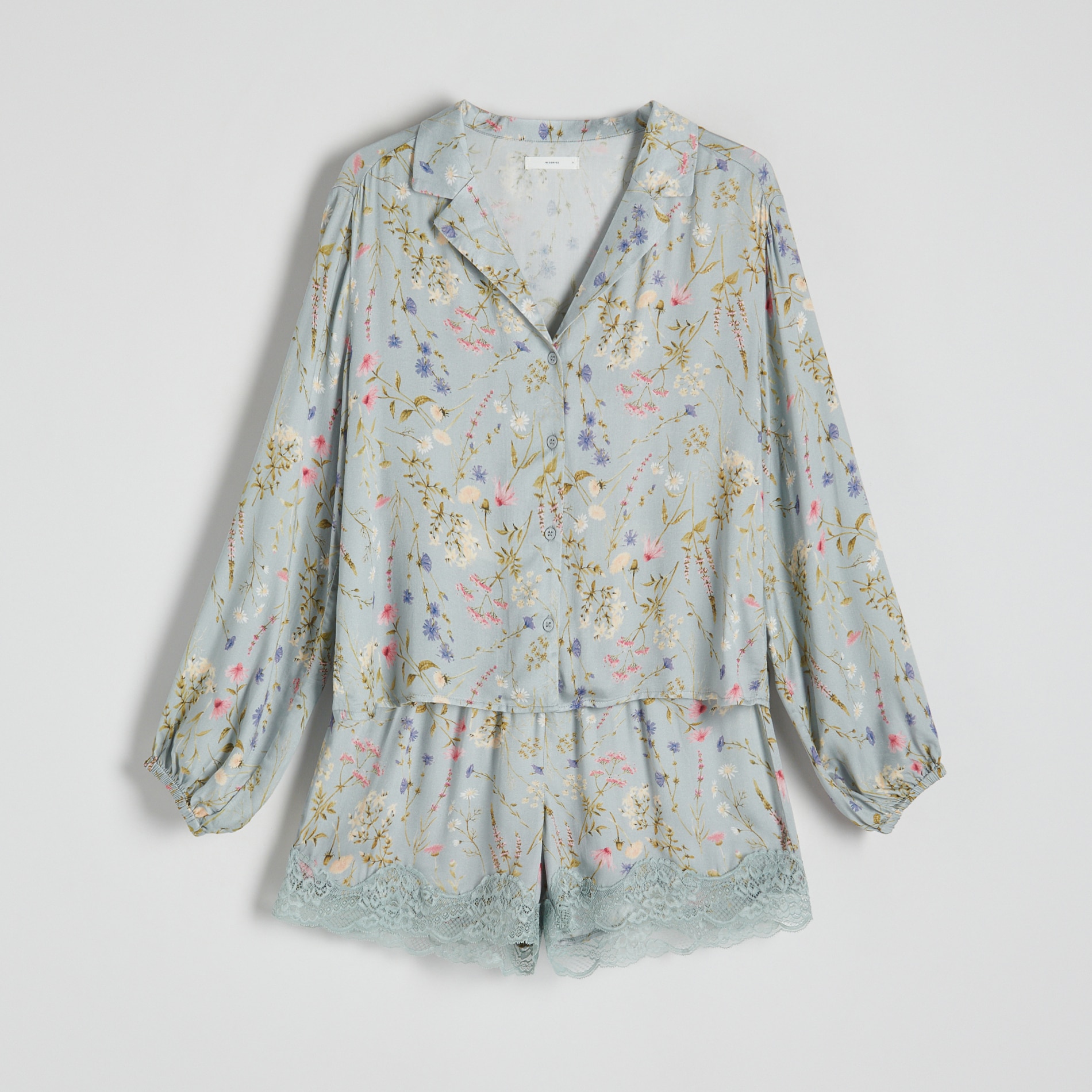 Reserved - Dwucześciowa piżama w kwiaty - Niebieski