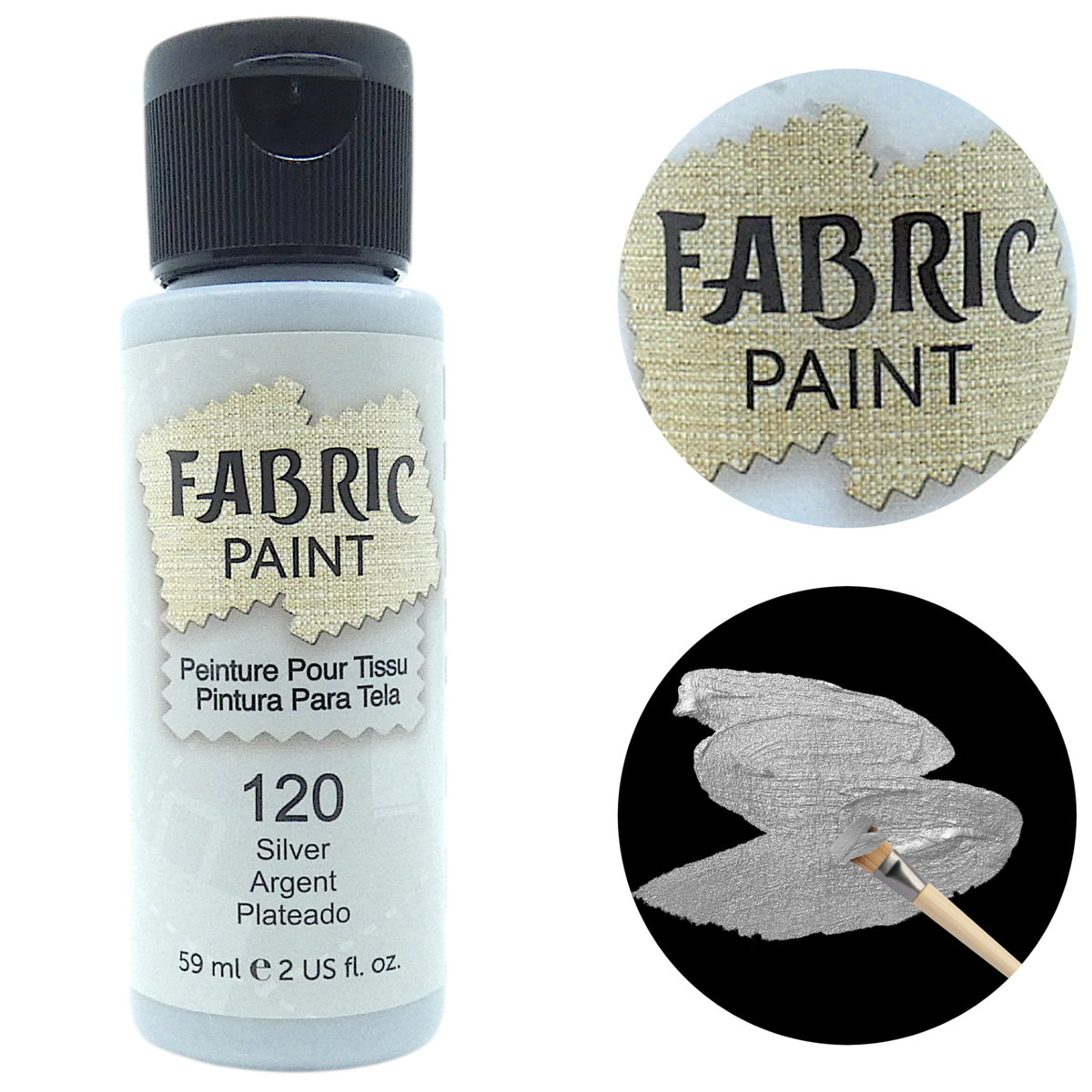 Farba do tkanin Jasnych i Ciemnych Srebrna Aureo 59ml