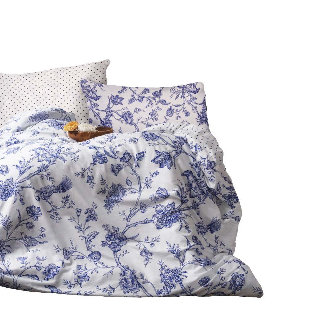 Komplet pościeli 220x200 100% BAWEŁNA satynowa kwiaty chaber Blanc Luxury