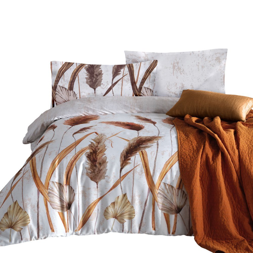Komplet pościeli 160x200 gruba bawełniana satyna liście natura Fadime Luxury