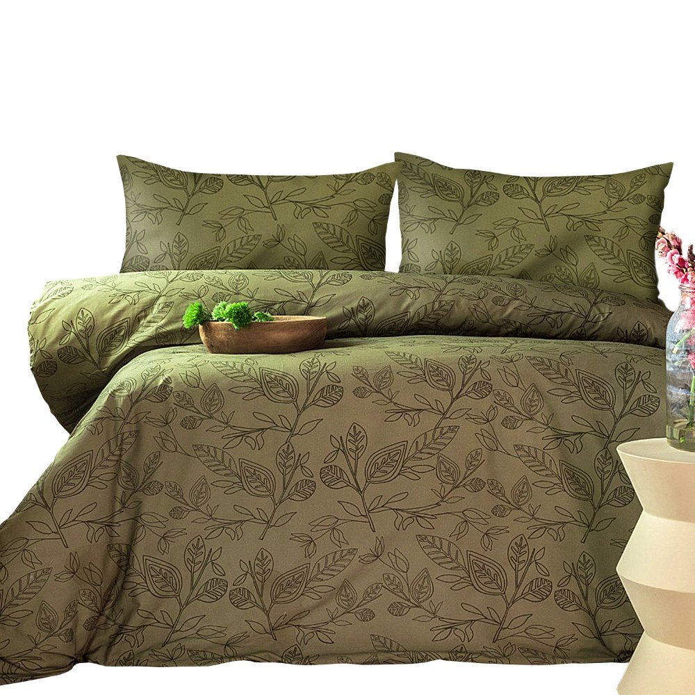 Komplet pościeli 220x200 100% BAWEŁNA satynowa zielone listki Green Luxury