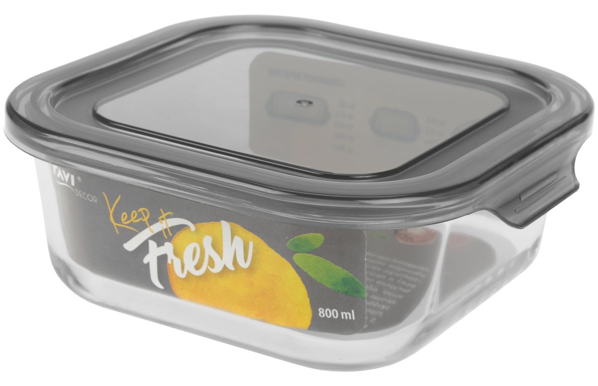 Ravi pojemnik ze szkła żaroodpornego 800ml kwadrat grey