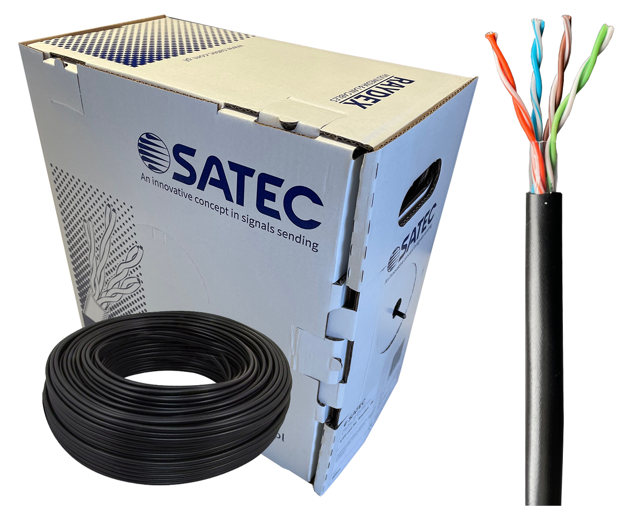 Skrętka przewód kabel zewnętrzny SATEC Raydex PE UTP kat.5E (skrętka 4x2xAWG24) 100m Czarny