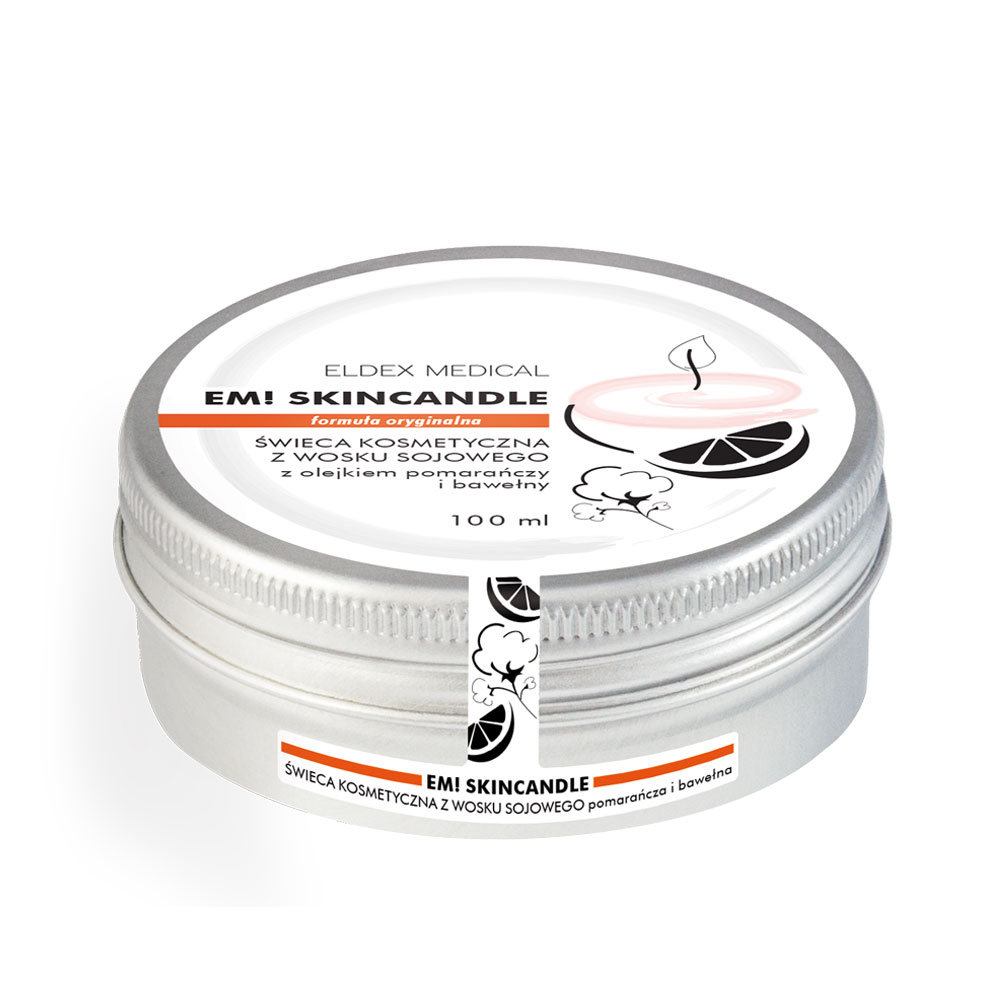 EM! Skincandle, Świeca sojowa kosmetyczna z olejkiem pomarańczy i bawełny, 100ml