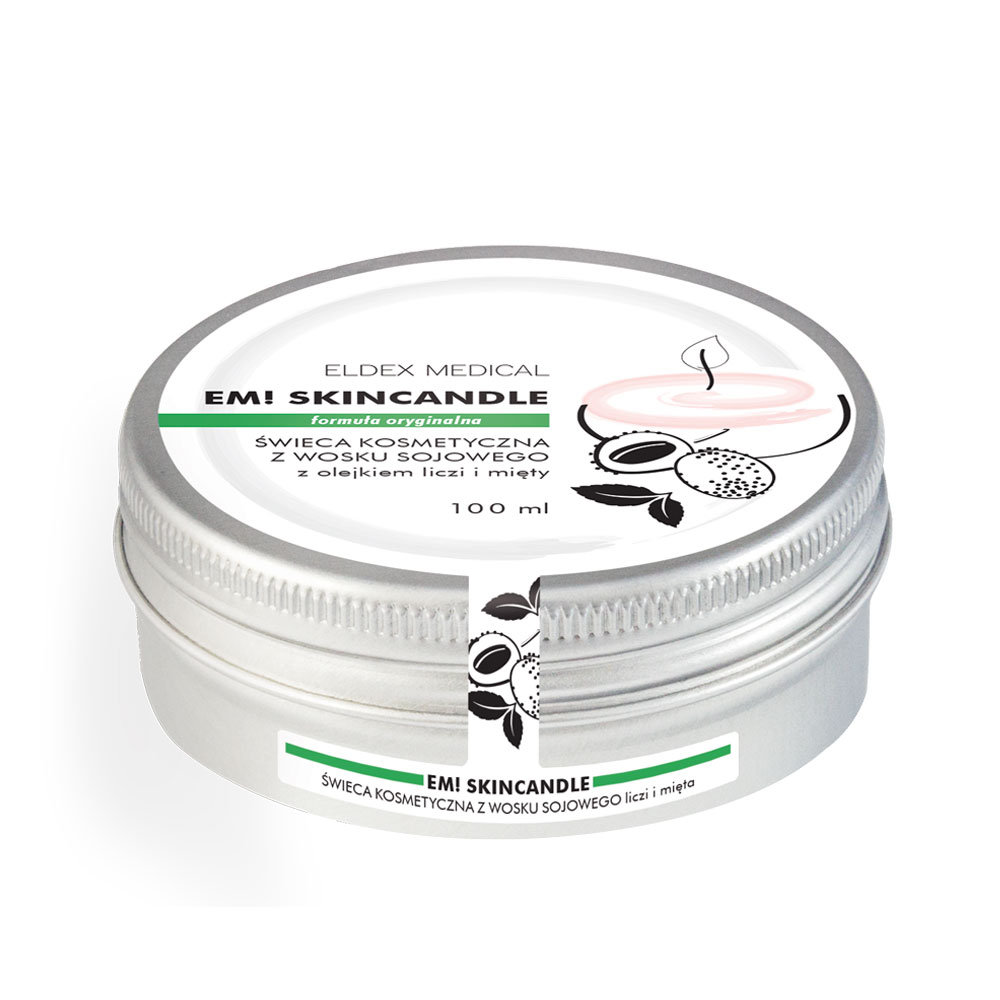 EM! SKINCANDLE, Świeca sojowa kosmetyczna z olejkiem liczi i mięty, 100ml