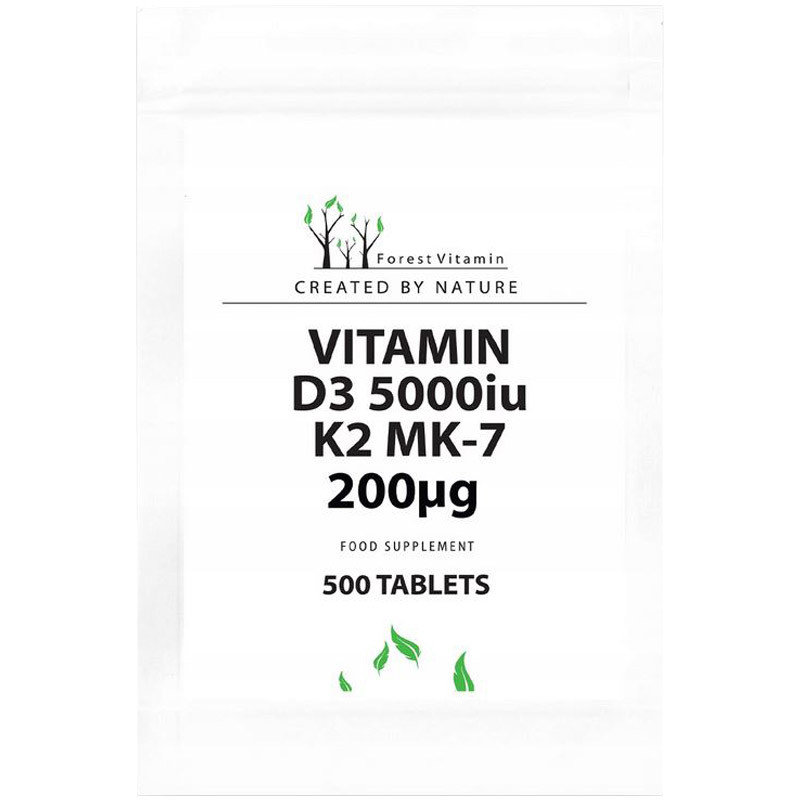 Forest Vitamin, Vitamin D3 5000 IU K2 MK-7 200ug, 500 tab.