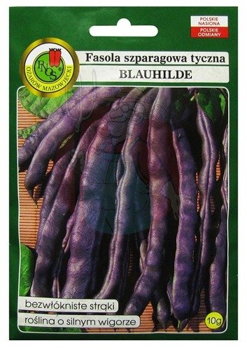 Amatorska odmiana, o strąkach koloru fioletowo-niebieskiego. Strąki po ugotowaniu stają się zielone. Rośliny osiągają wysokość 3-4m