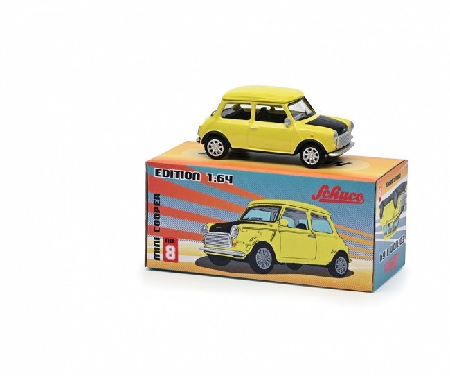 Schuco Mini Cooper Yellow Schuco Paperbox  1:64 452031200