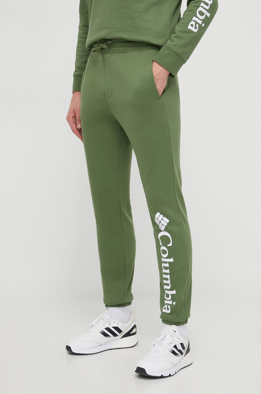 Columbia spodnie dresowe kolor zielony z nadrukiem