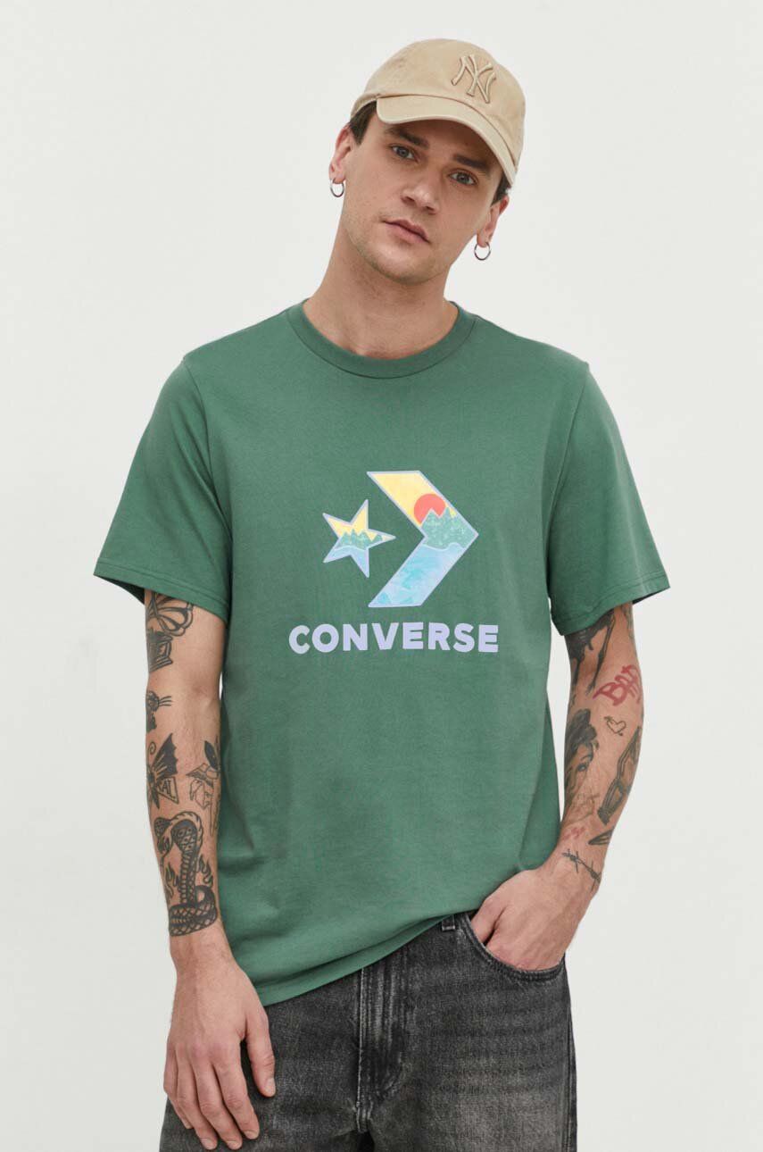 Converse t-shirt bawełniany męski kolor zielony z nadrukiem