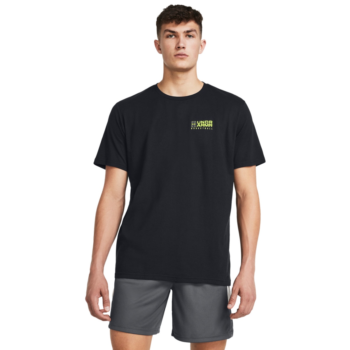 Męski t-shirt z nadrukiem Under Armour UA Bball Logo Court SS - czarny - UNDER ARMOUR