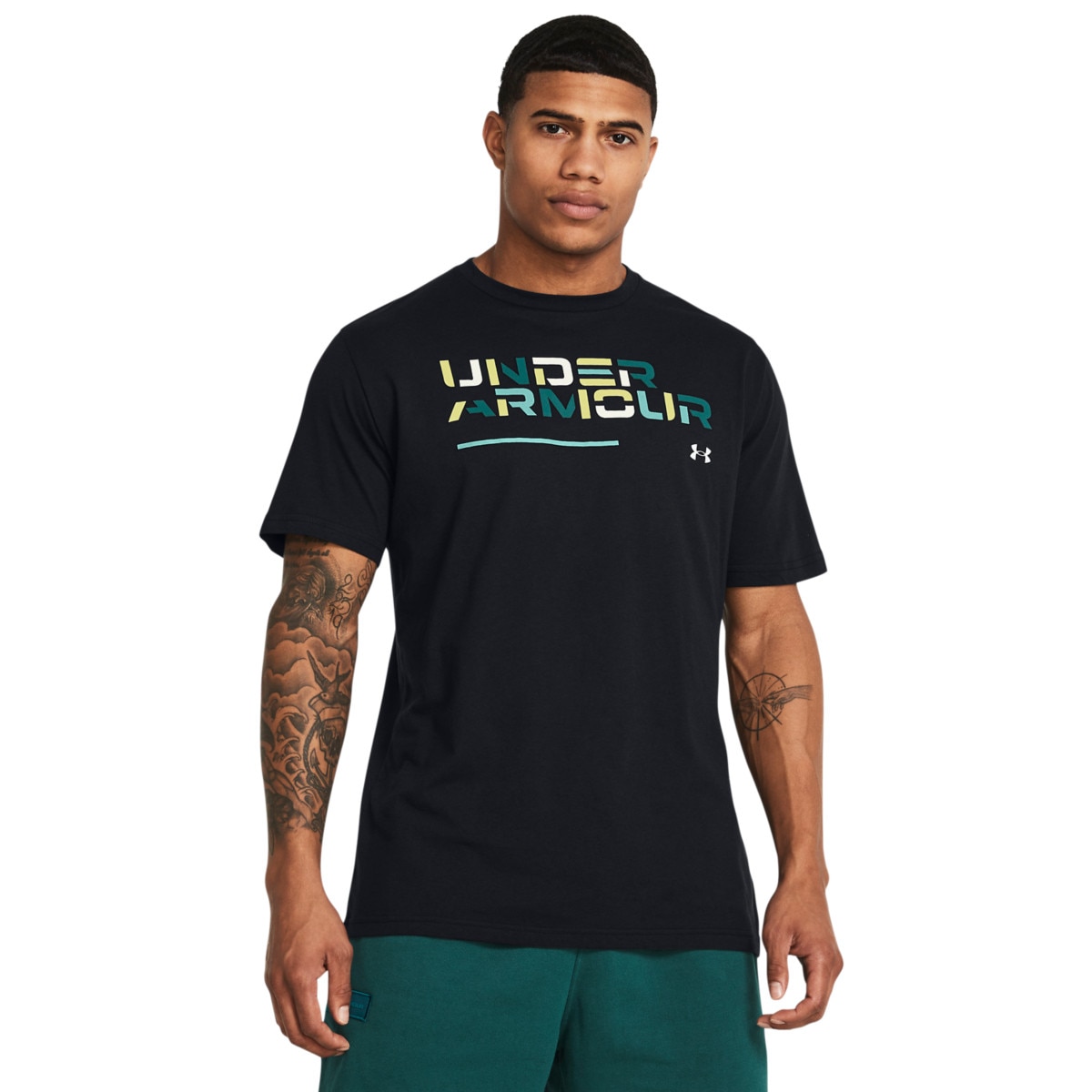 Męski t-shirt z nadrukiem Under Armour UA Colorblock Wordmark SS - czarny - UNDER ARMOUR