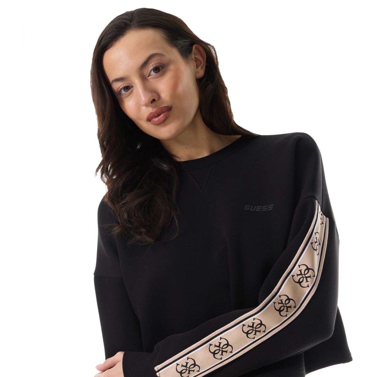 Damska bluza dresowa nierozpinana bez kaptura Guess Cymone - czarna - GUESS
