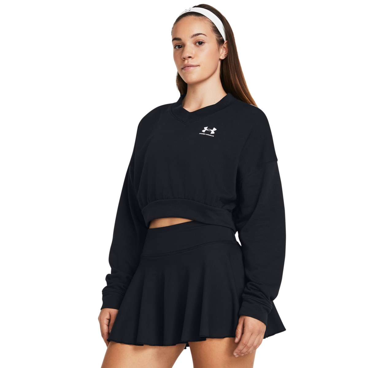 Damska bluza dresowa nierozpinana bez kaptura Under Armour UA Rival Terry OS Crop Crw - czarna - UNDER ARMOUR