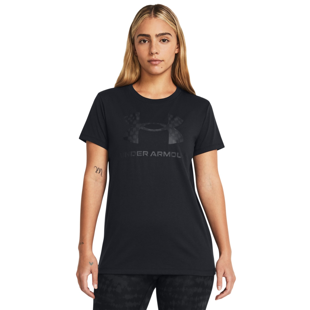 Damski t-shirt z nadrukiem Under Armour Sportstyle Logo SS - czarny - UNDER ARMOUR