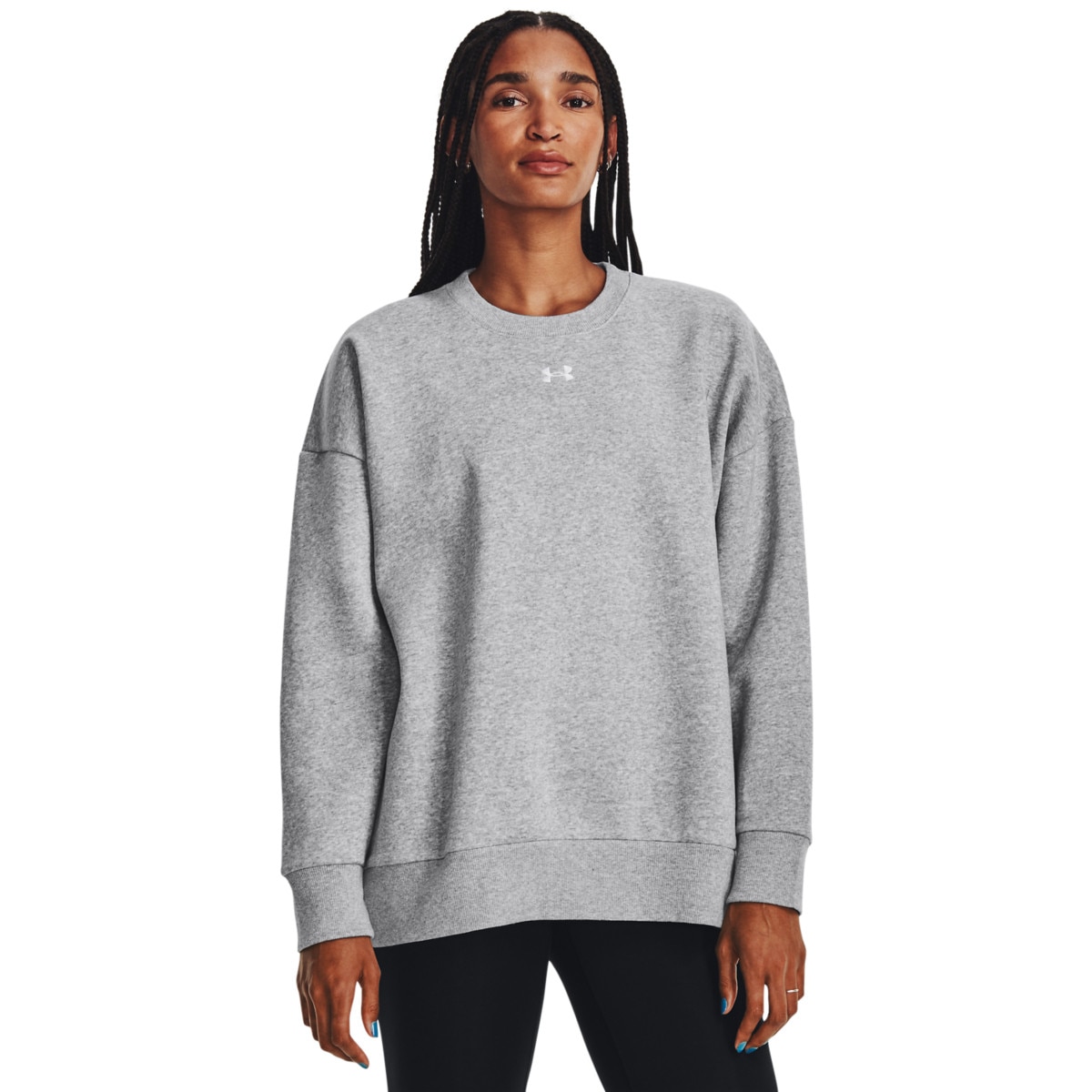 Damska bluza dresowa nierozpinana bez kaptura Under Armour UA Rival Fleece OS Crew - szara - UNDER ARMOUR
