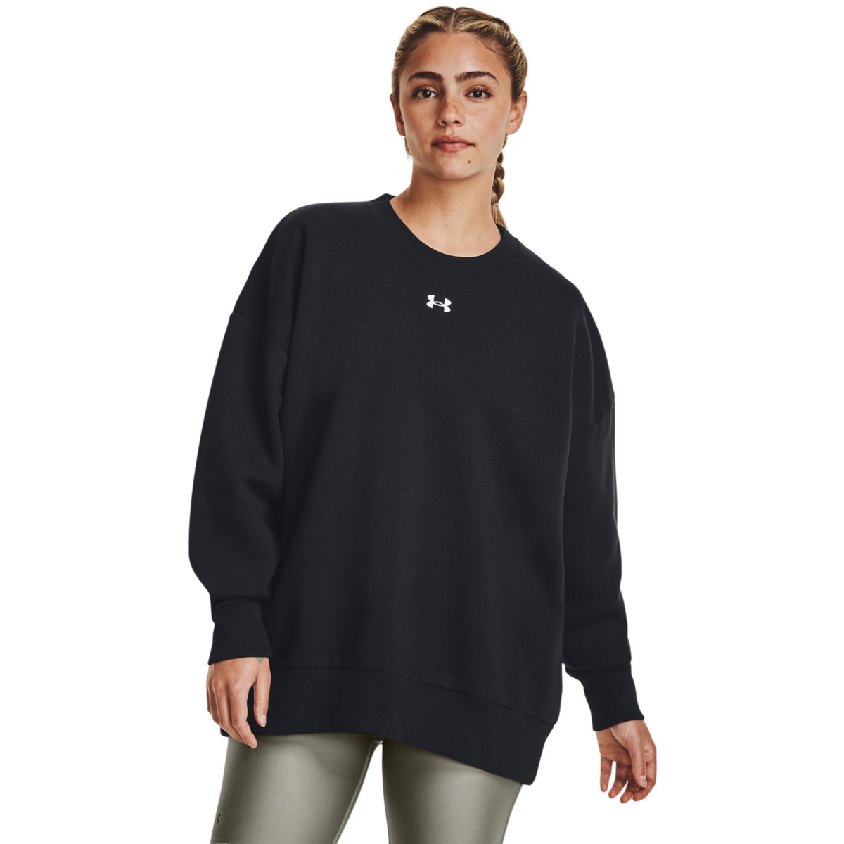 Damska bluza dresowa nierozpinana bez kaptura Under Armour UA Rival Fleece OS Crew - czarna - UNDER ARMOUR