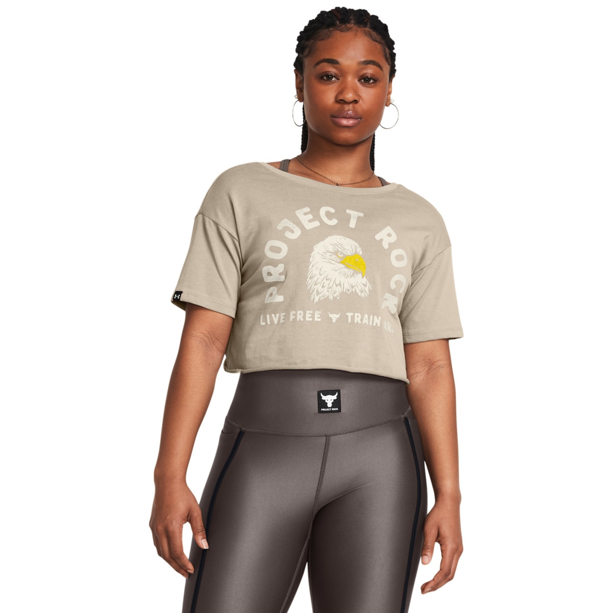 Damska koszulka treningowa Under Armour Project Rock Balance Graphic T - beżowa - UNDER ARMOUR