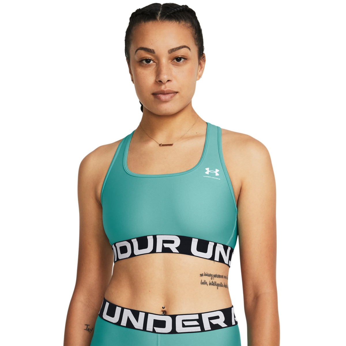 Biustonosz treningowy Under Armour UA HG Authentics Mid Branded - turkusowy - UNDER ARMOUR