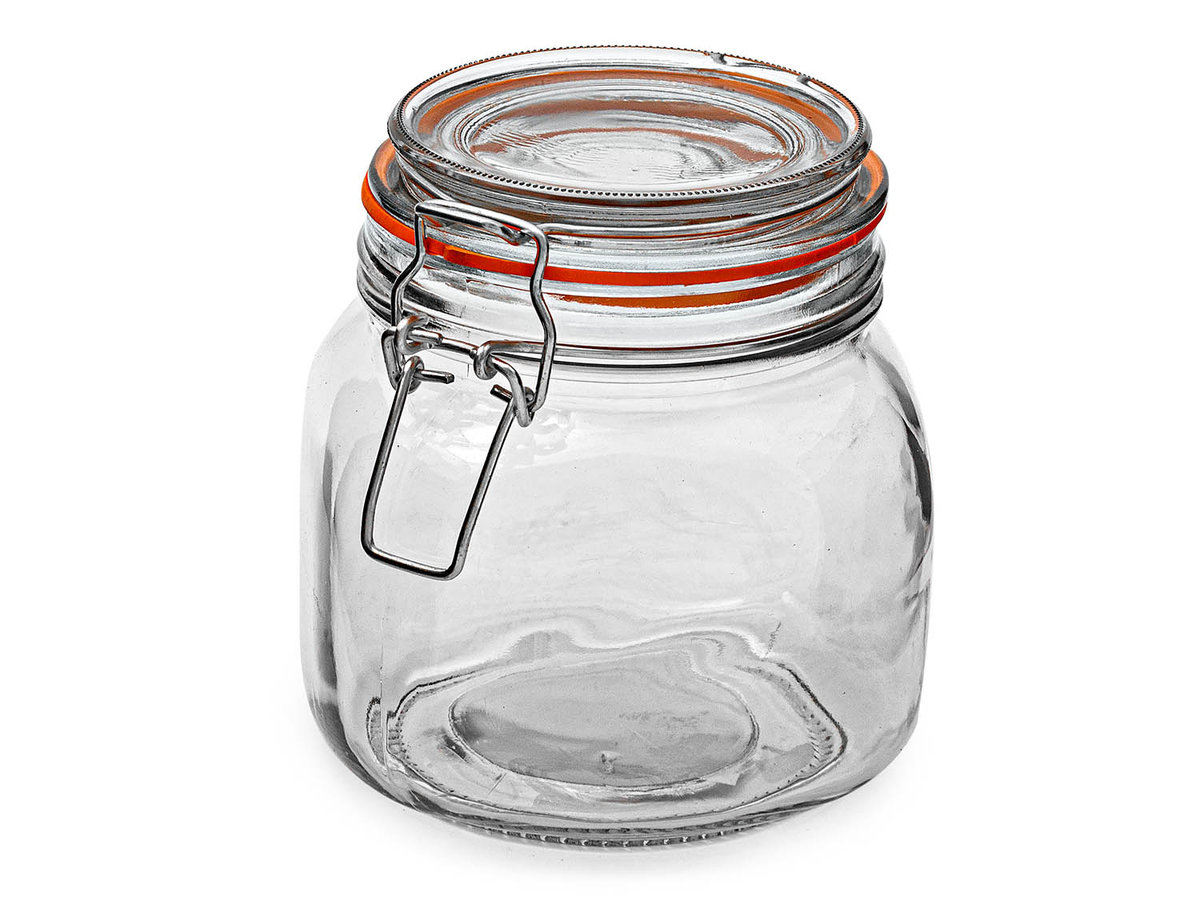 SŁOIK SZKLANY KWADRATOWY Z KLIPSEM KLAMRĄ NA ART SYPKIE DŻEM 0,75 L