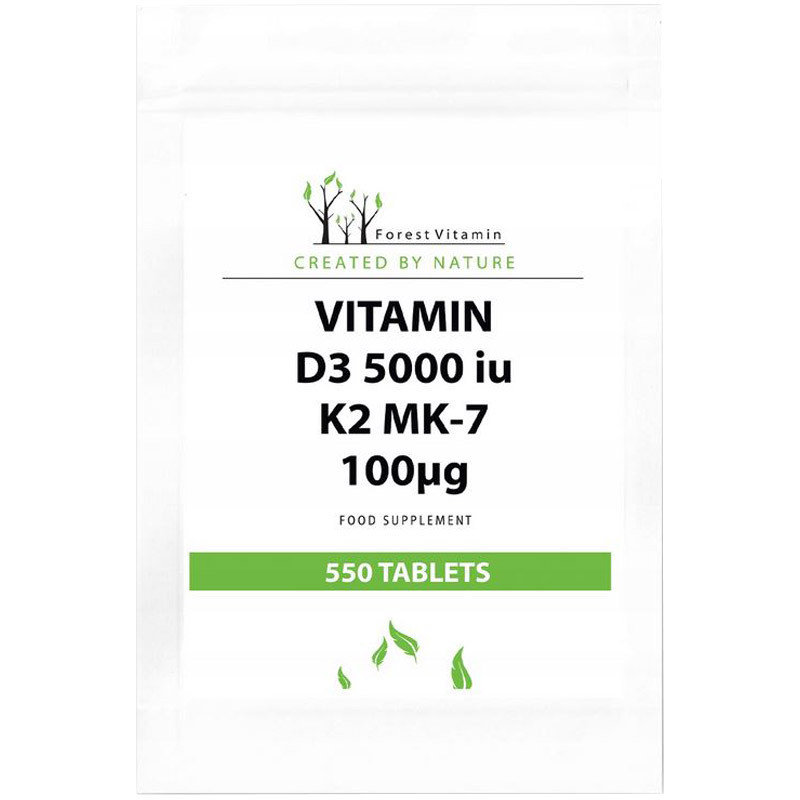 Forest Vitamin, Vitamin D3 5000 IU K2 MK-7 100ug, 550tab.