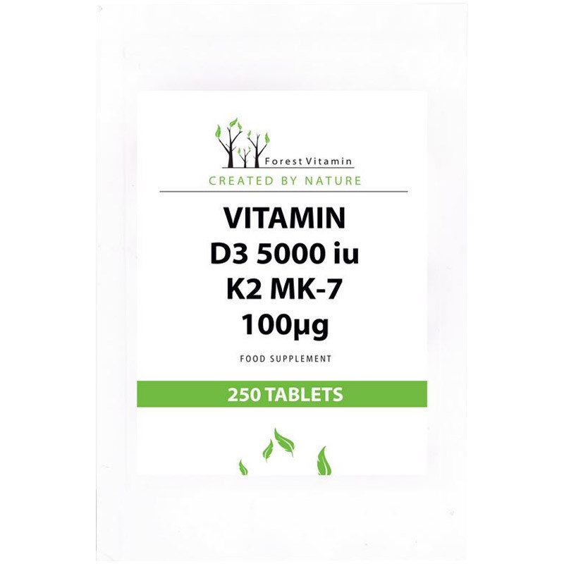 Forest Vitamin, Vitamin D3 5000 IU K2 MK-7 100ug, 250 tab.