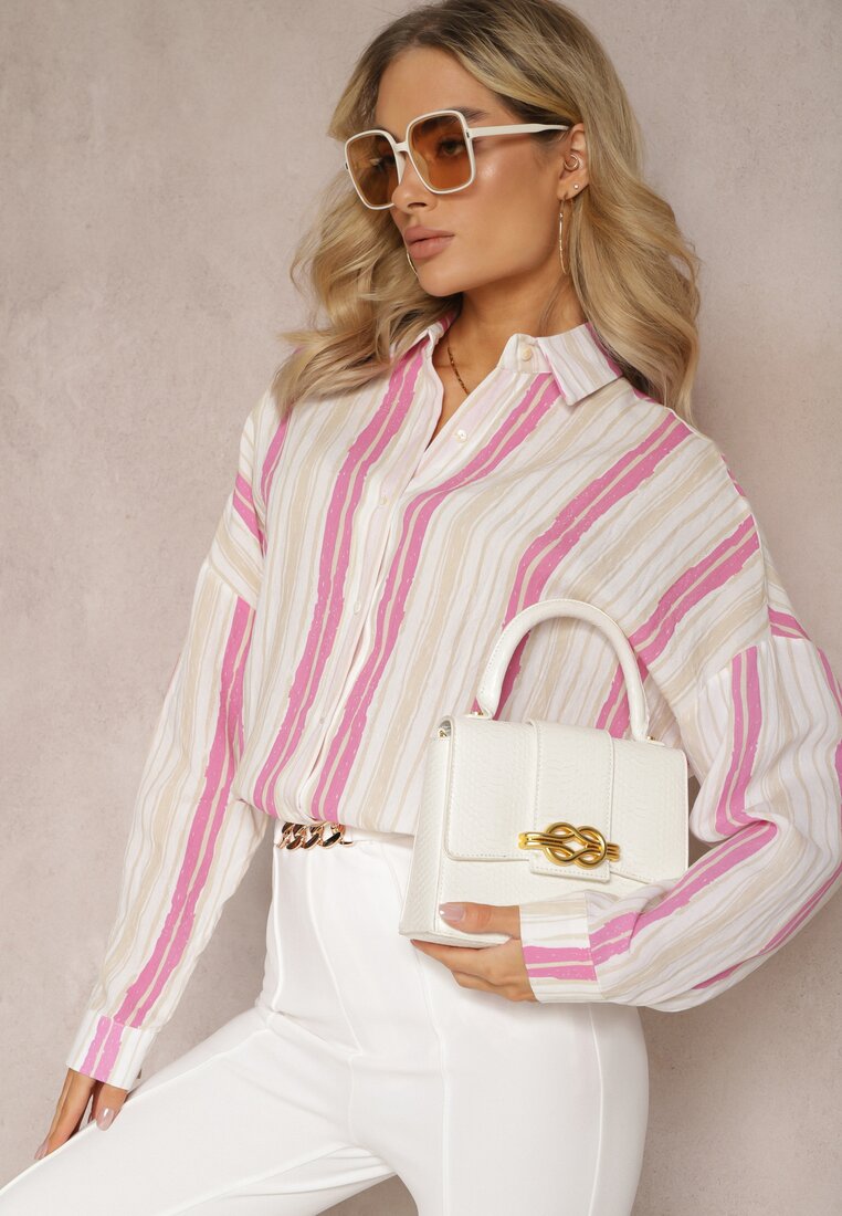 Fuksjowa Casualowa Koszula z Bawełny w Paski Sileata