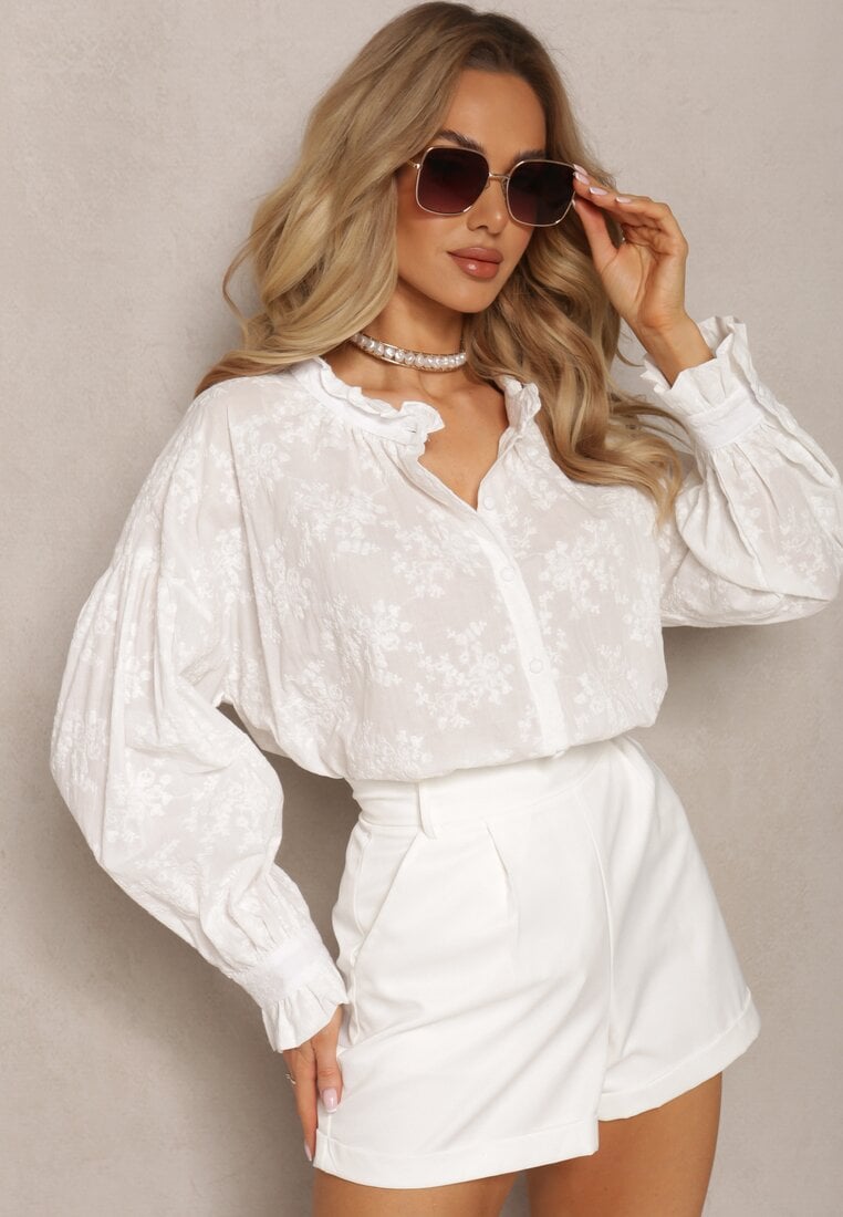 Biała Koszula z Bawełny z Delikatnym Haftem Nikoridie