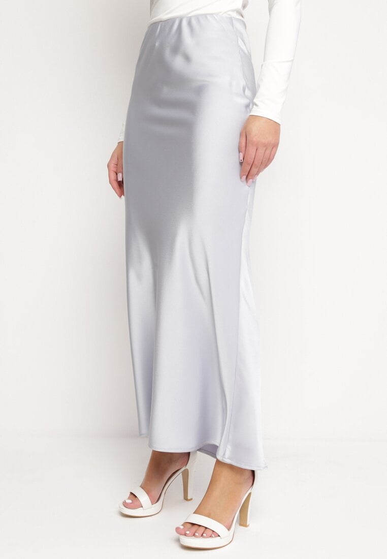 Niebieska Satynowa Spódnica Maxi Shapas
