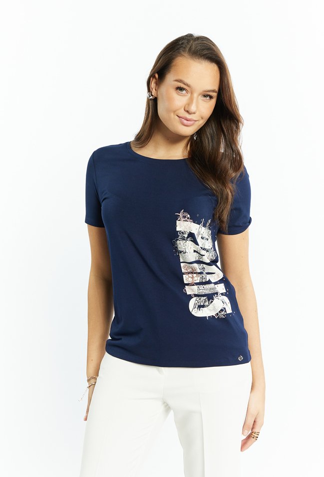 T-shirt dzianinowy z wiskozy - Monnari
