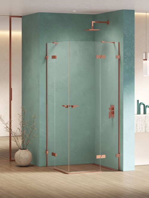 New Trendy Miedziana kabina prysznicowa podwójne drzwi uchylne 90x110 EXK-6438 Eventa Copper Shine