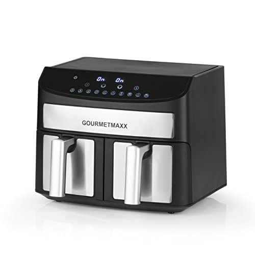 GOURMETmaxx Dwukomorowa frytkownica na gorące powietrze, 2 x 3,5 l, stal nierdzewna, Airfryer z synchronizowanymi strefami gotowania, funkcją timera i wyświetlaczem dotykowym, energooszczędne smażenie