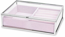 Szkatułka na biżuterię srebrna szklana pudrowy środek 5,5x20x15 166678