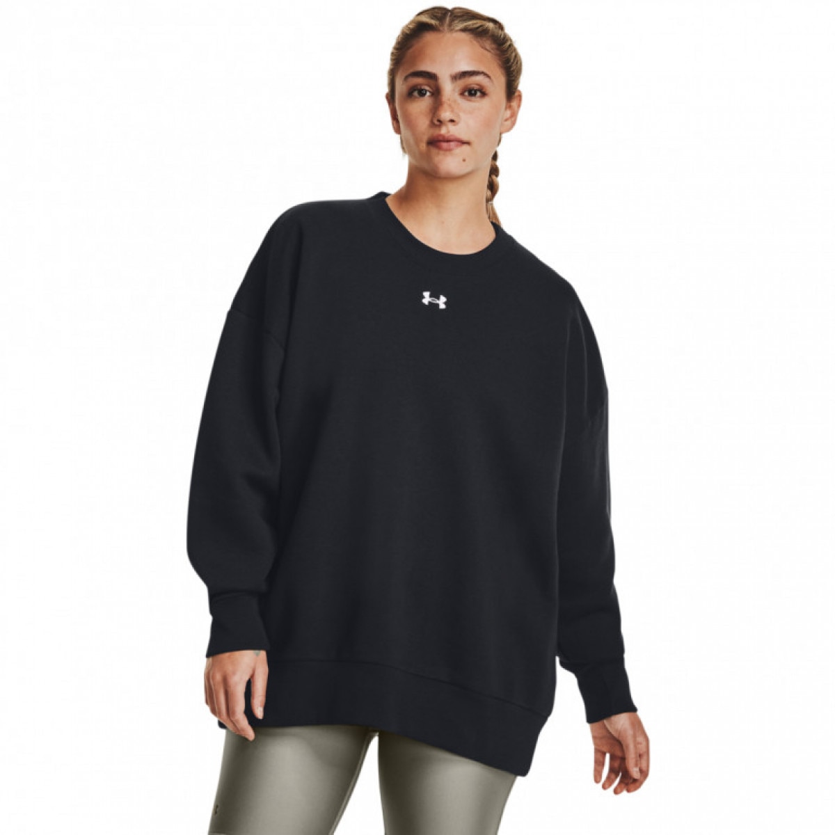 Damska bluza dresowa nierozpinana bez kaptura Under Armour UA Rival Fleece OS Crew - czarna - UNDER ARMOUR