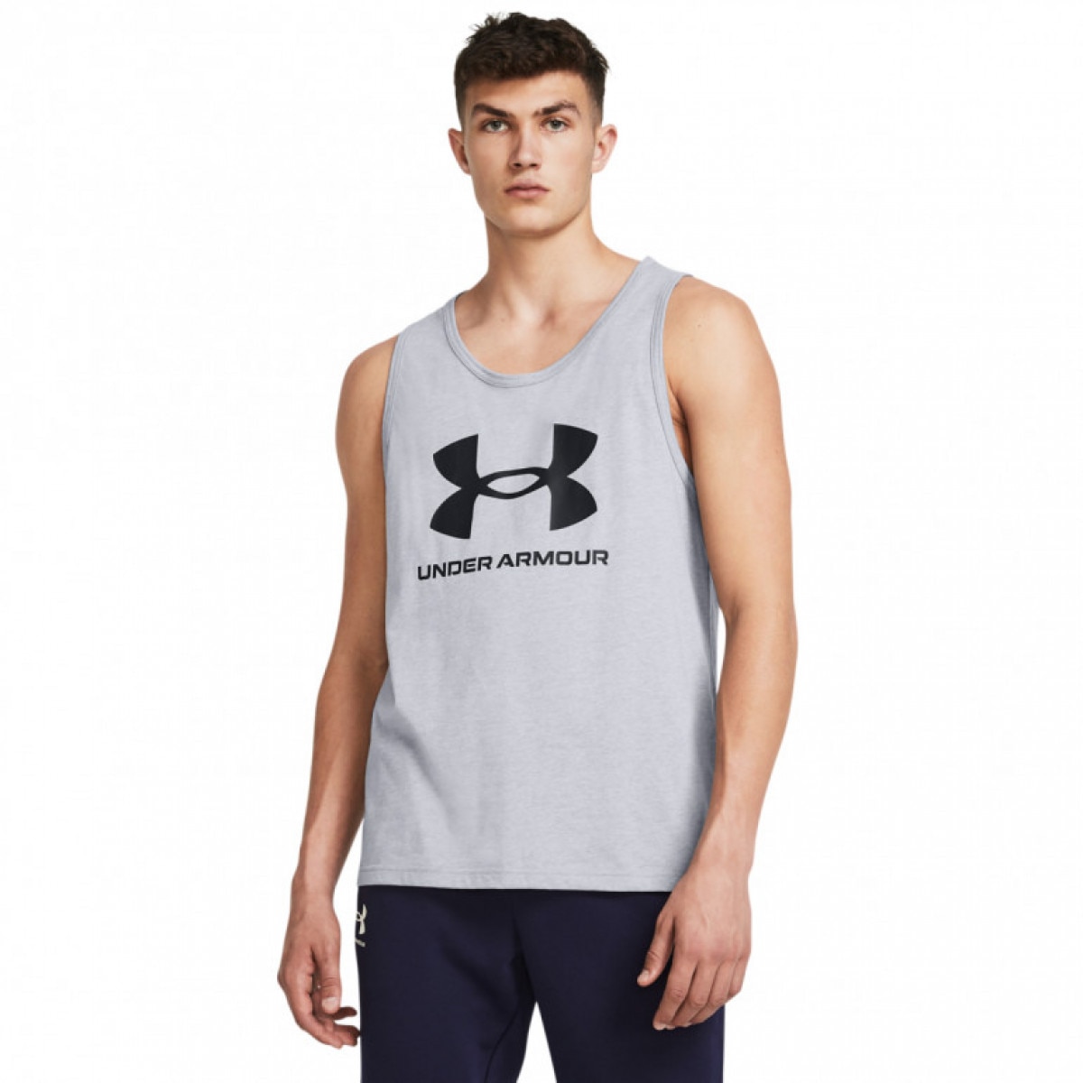 Męski top z nadrukiem Under Armour UA Sportstyle  Logo Tank - szary - UNDER ARMOUR