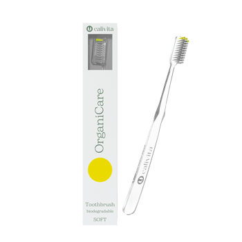 Biodegradowalna szczoteczka do zębów OrganiCare z ochroną antybakteryjną - Żółta