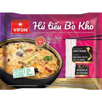 VIFON - Zupa błyskawiczna HU TIEU BO KHO z nudlami ryzowymi o smaku wołowiny lekko pikantna 65g