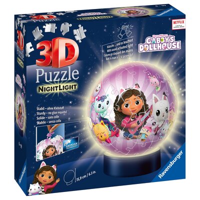 Ravensburger, puzzle 3D, Kula świecąca w ciemności Koci Domek Gabi, 72 el.