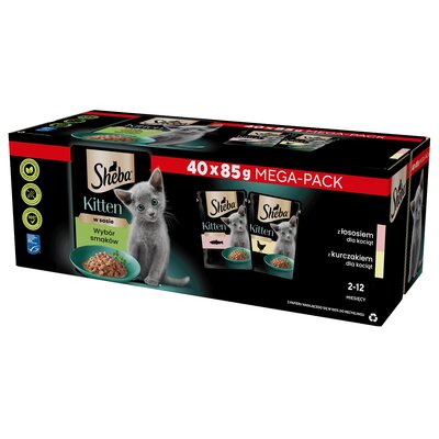 SHEBA Kitten Wybór Smaków saszetki 40x85 g – mokra karma pełnoporcjowa dla kociąt, w sosie (kawałki z: łososiem, kurczakiem)
