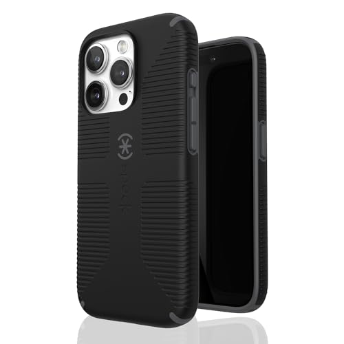 Speck Etui na iPhone'a 15 Pro - stworzone dla MagSafe, uchwyt chroniący przed upadkiem - odporne na zarysowania, miękkie w dotyku, etui na telefon 6,1 cala - uchwyt CandyShell czarny/szary łupek