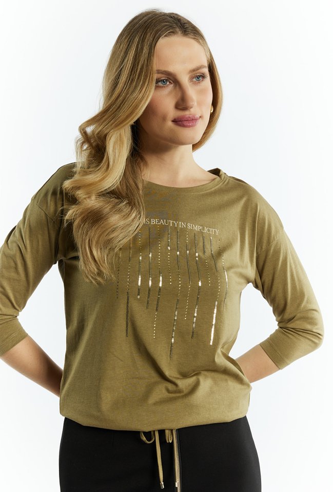T-shirt damski z cekinowym nadrukiem - Monnari