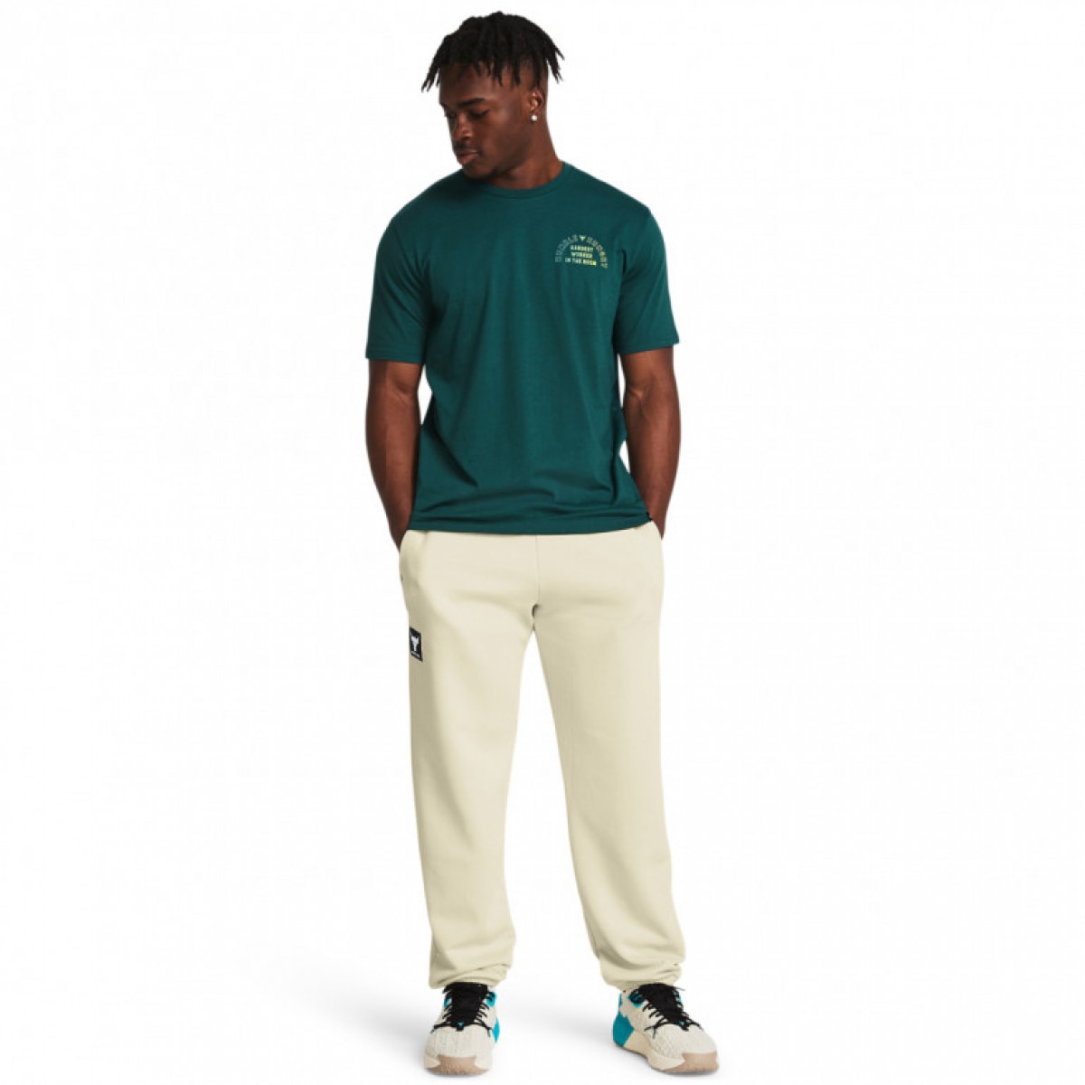 Męskie spodnie treningowe Under Armour Project Rock Hwt Terry Jgr - kremowe - UNDER ARMOUR