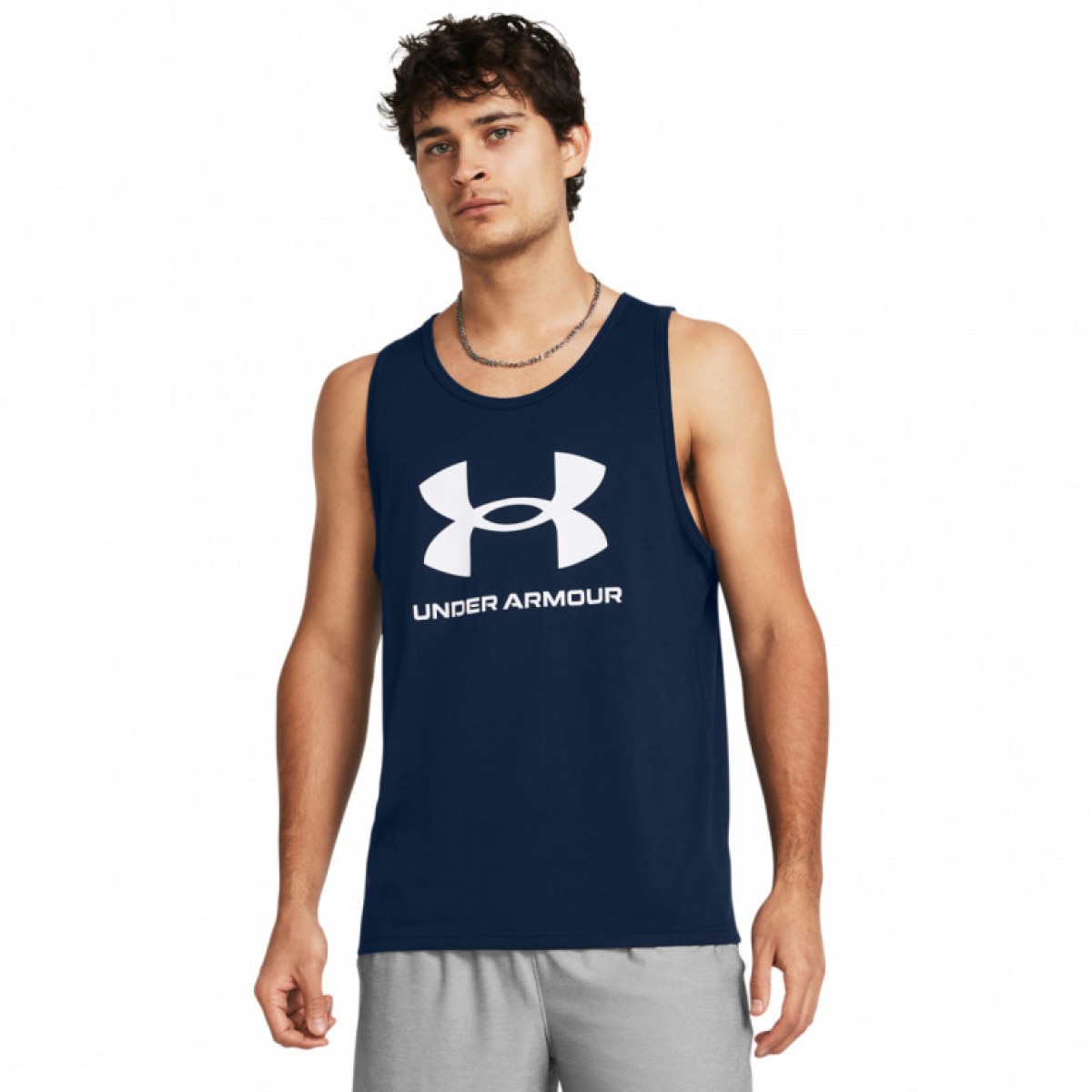 Męski top z nadrukiem Under Armour UA Sportstyle  Logo Tank - granatowy - UNDER ARMOUR