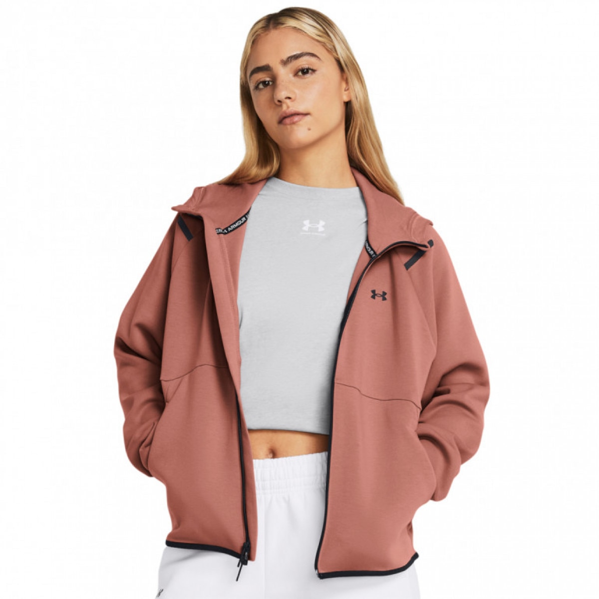 Damska bluza treningowa rozpinana z kapturem Under Armour Unstoppable Flc FZ - różowa - UNDER ARMOUR