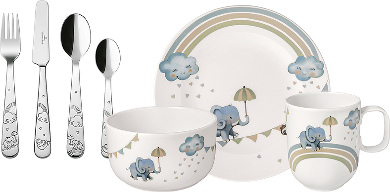 Naczynia dziecięce Walk like an Elephant ze sztućcami 7 el.